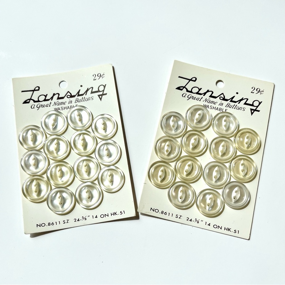 Vintage Lansing Fish-Eye Buttons Set of 2 Cards Clear Iridescent 5/8” Sz 24